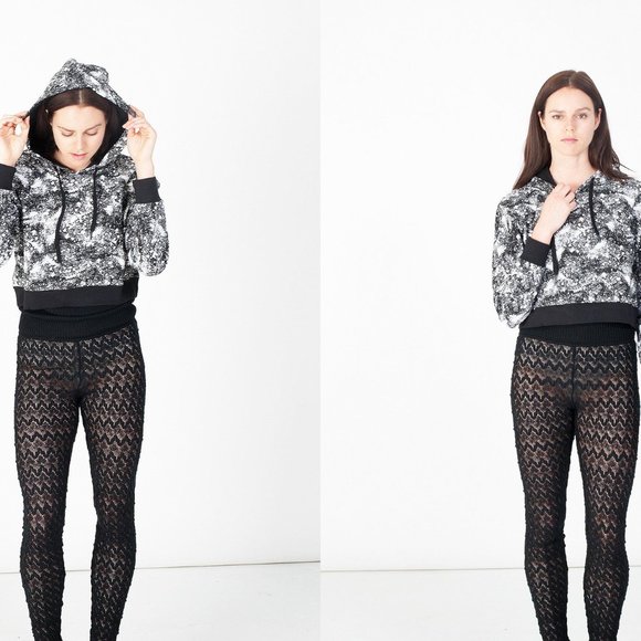 NWT ELEVENPARIS White Black Pattern Printed Cropped Sweatshirt Hoodie Size L $99 - Picture 10 of 14